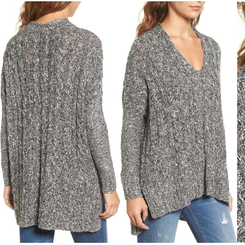 Nordstrom Love By Design Marled Chunky Cable Knit Pullover V-neck Sweater Small